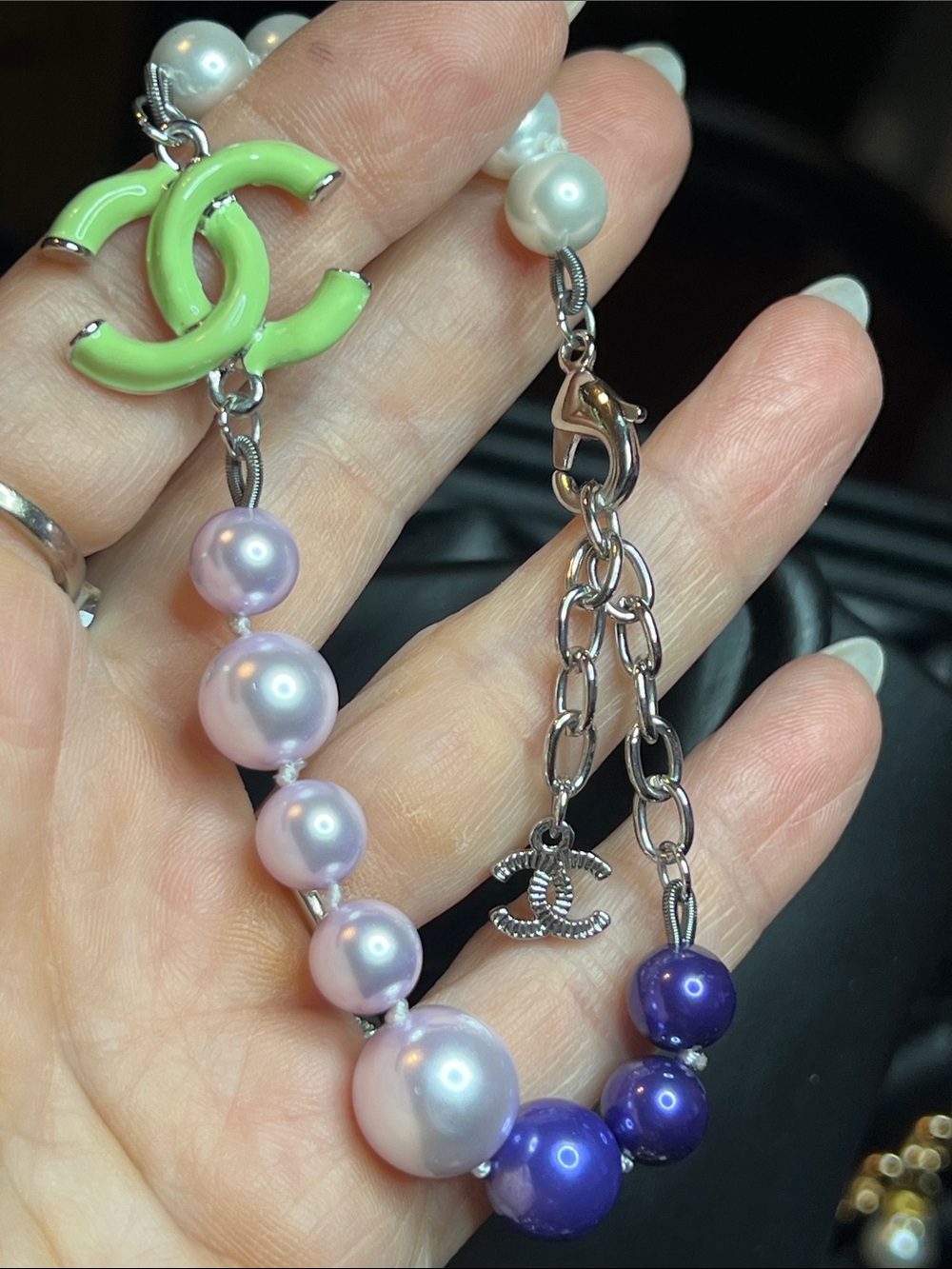 Mint Green Enamel Interlocking Charm Pearl Bracelet
